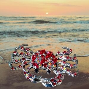 Red Rhinestone Crab Brooch